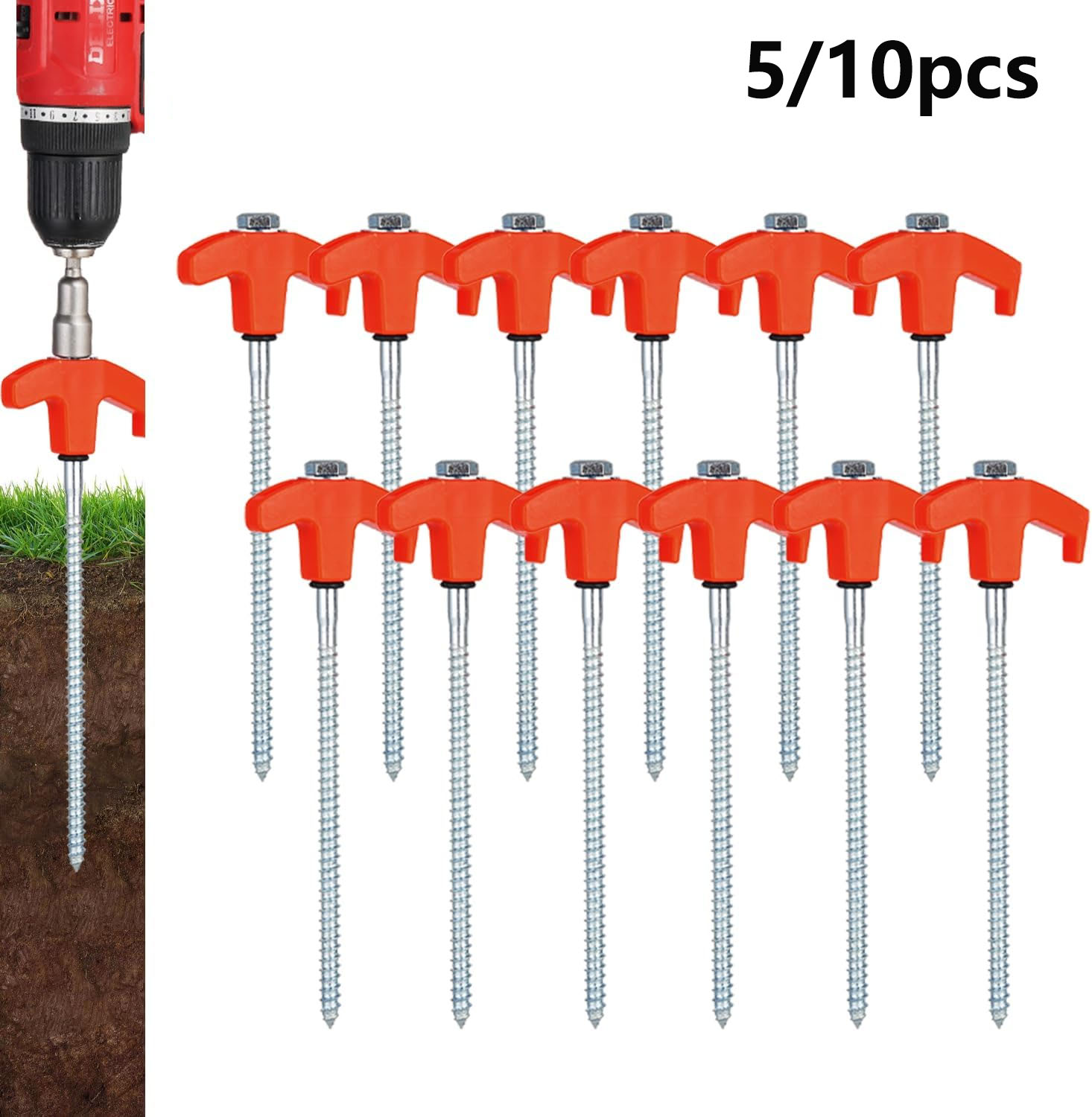 Outdoor Power Stake - 5/10pc Screw in Tent Stakes Heavy