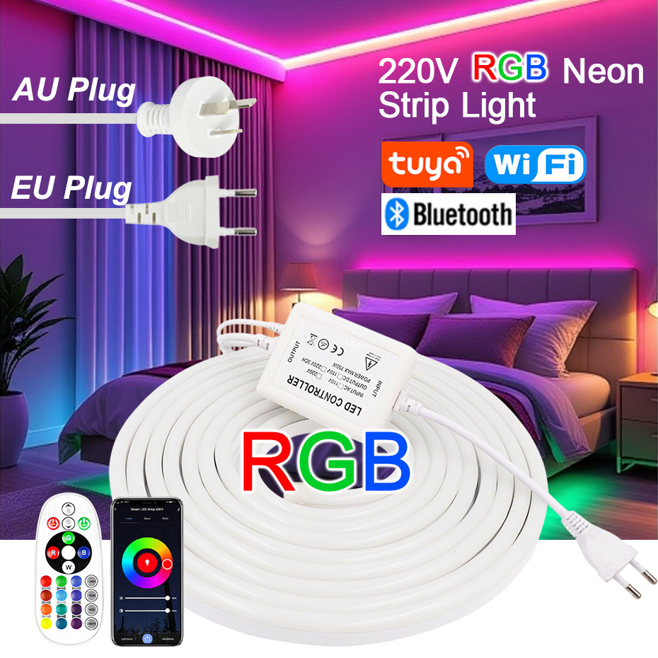 220V RGB LED Neon Strip with E - Outdoor Power Outlet Wifi ulasan dan harga