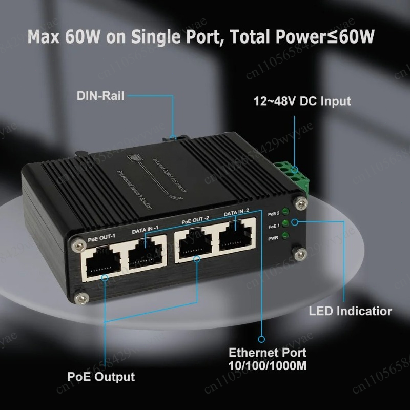 60W 2‑Port PoE Injector 10/100 - Outdoor Power Adapter ulasan dan harga