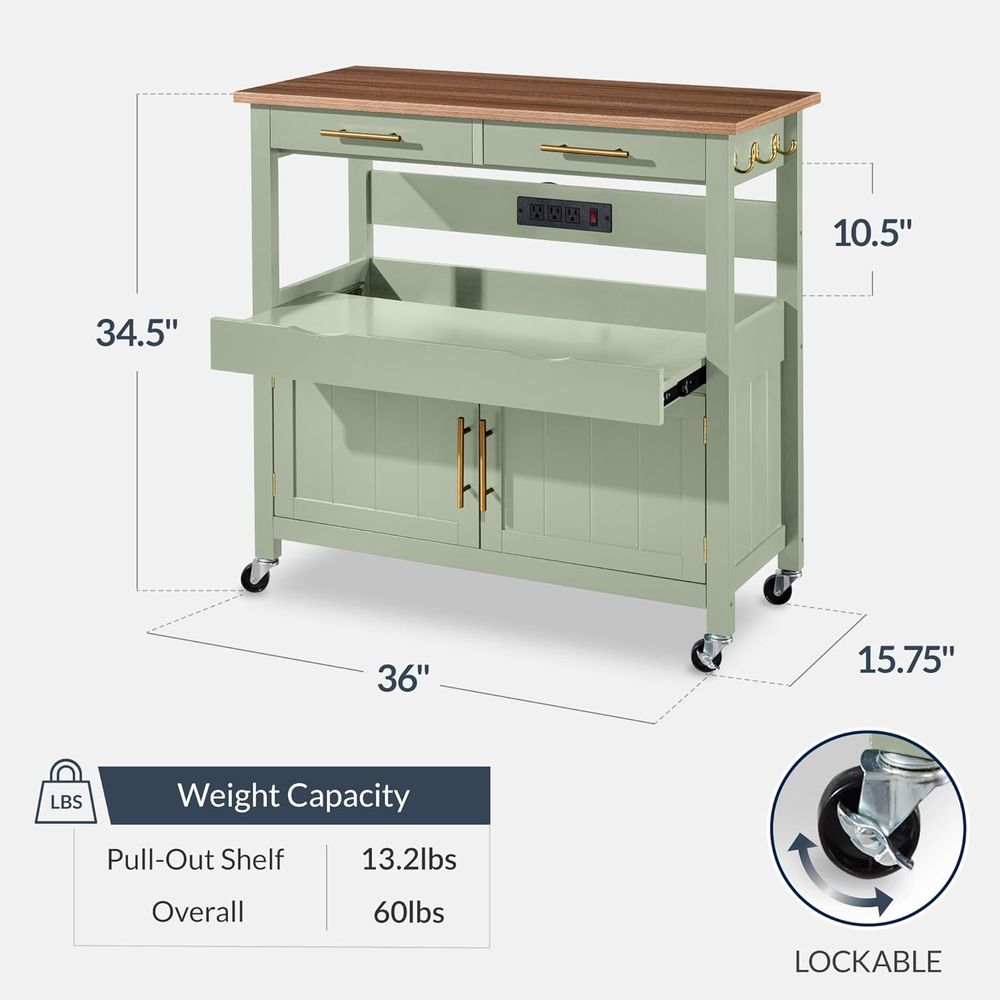 36in LarRolling Kitchen Island - Outdoor Kitchen Power Outlet ulasan dan harga